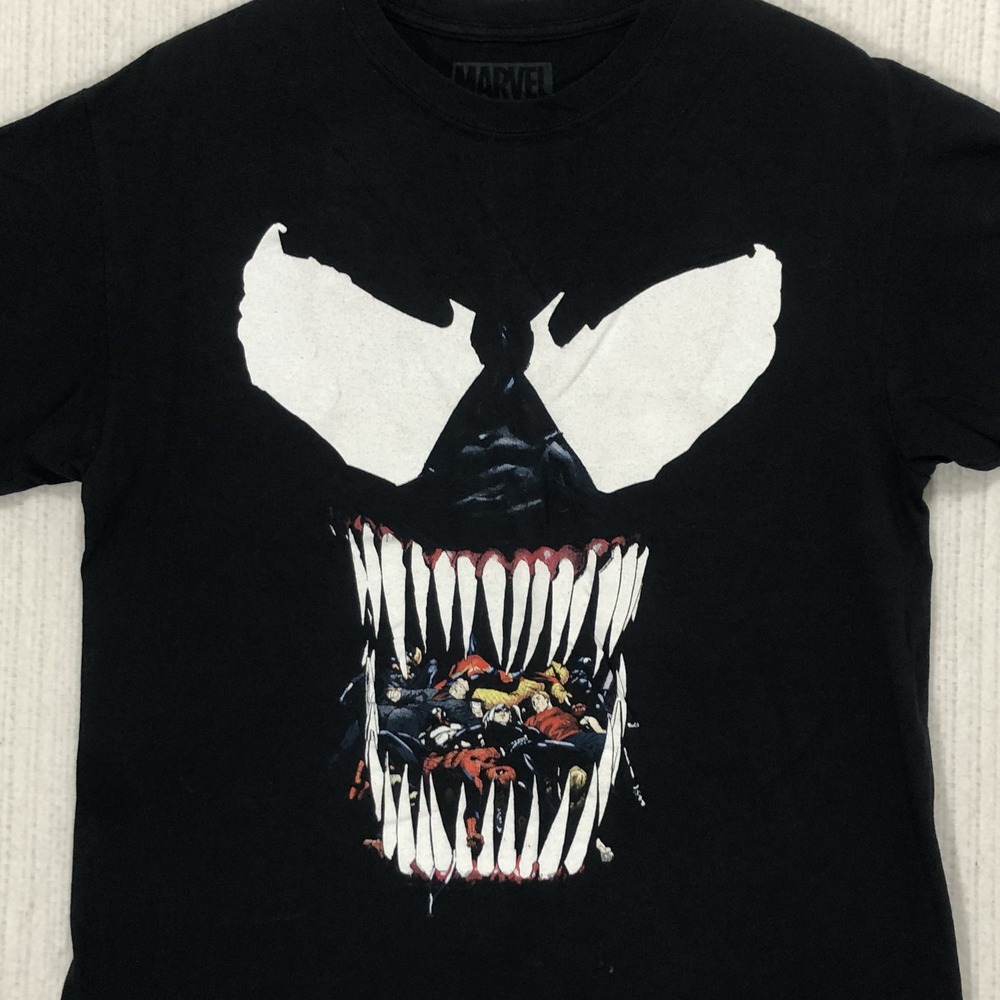 Marvel Venom Graphic T-Shirt Mens Large Black Superheroes in Teeth Spencer Gifts